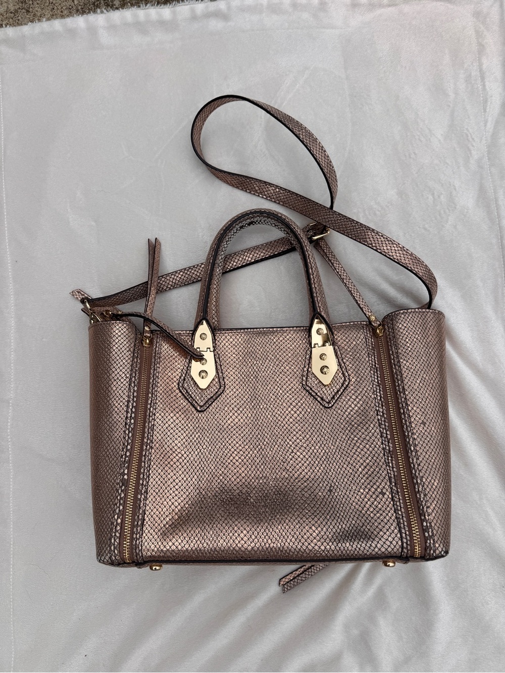 henri bendel Metallic Bronze Textured Satchel with Gold Hardware - Picture 3 of 10